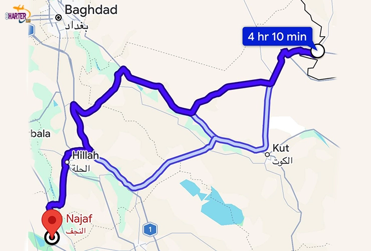 فاصله مهران تا نجف