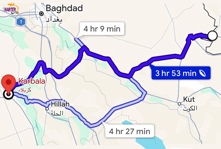فاصله مهران تا کربلا